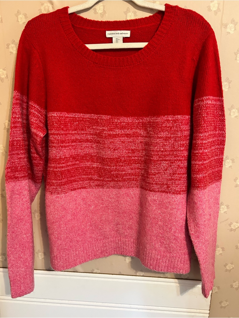 cupcakes & cashmere Red and Pink Colorblock Crewneck Sweater